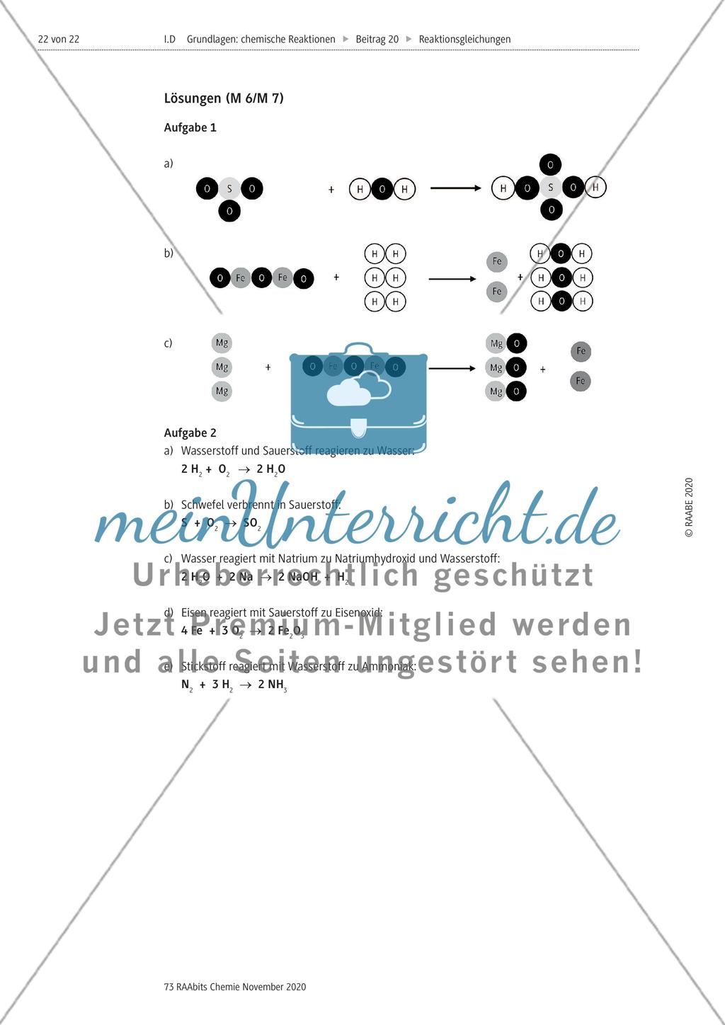 Übungen zu Reaktionsgleichungen und zur Modellverwendung Preview 5