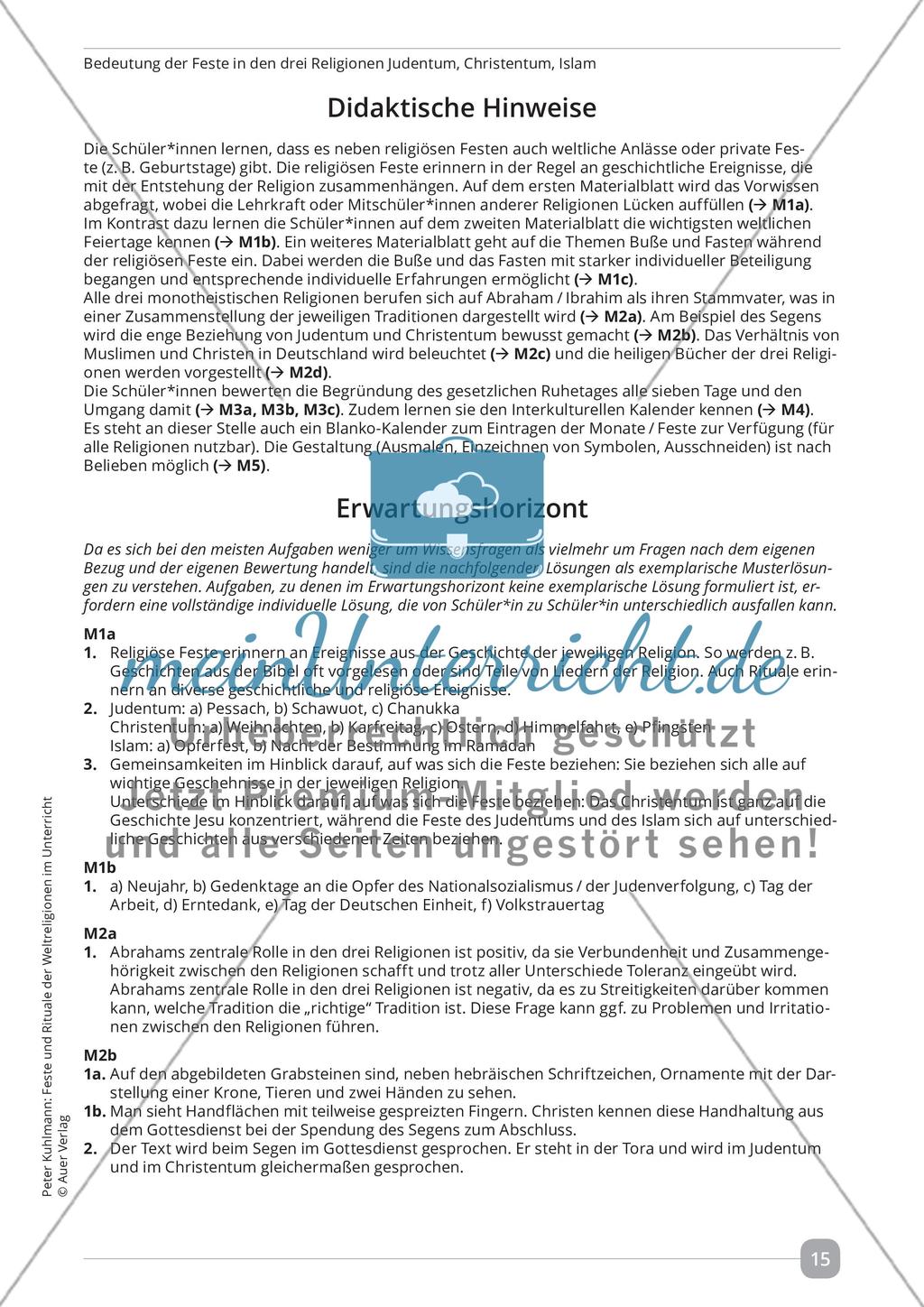 Bedeutung der Feste in den drei Religionen Judentum, Christentum, Islam Preview 1