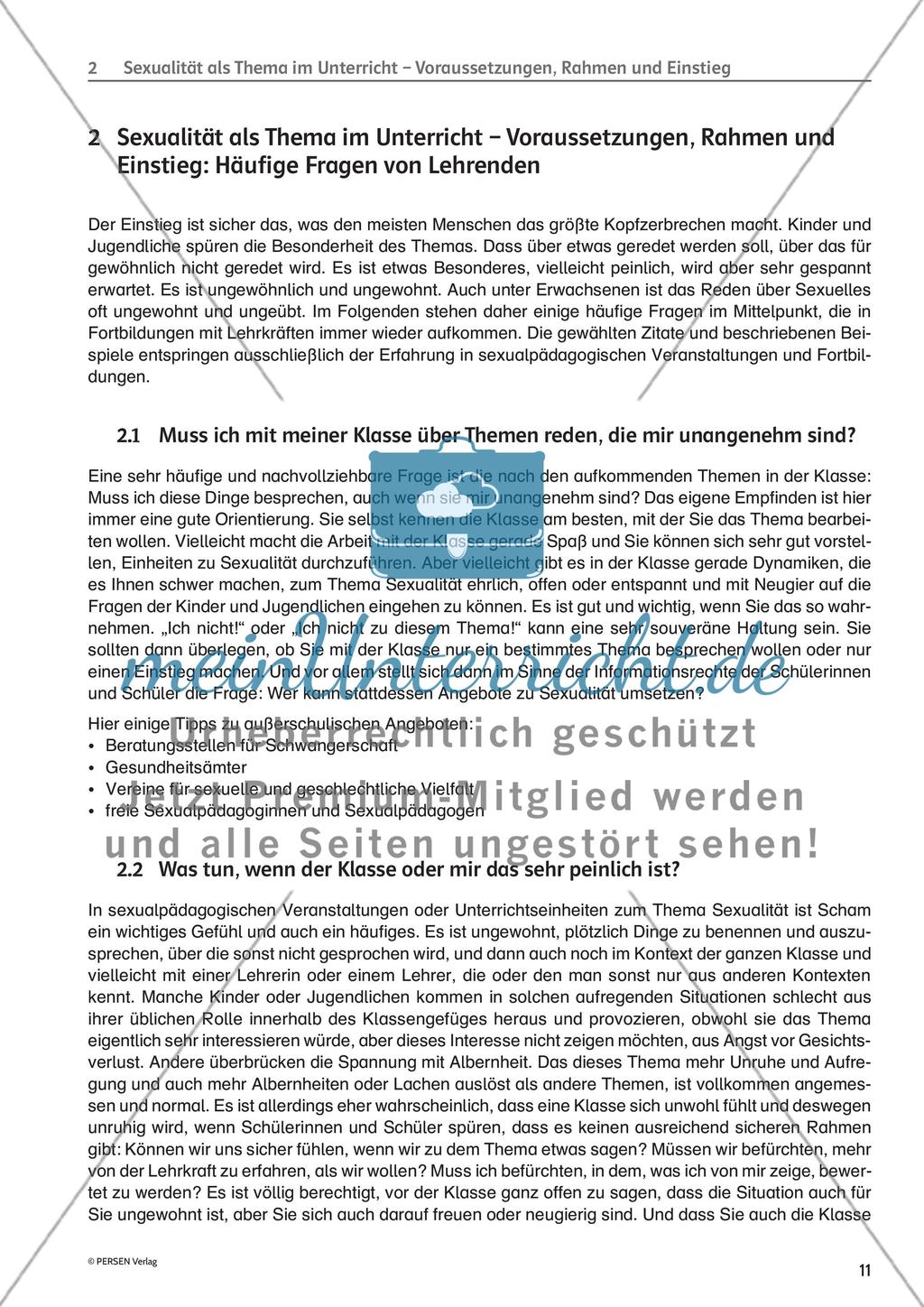 Sexualität als Thema im Unterricht - Voraussetzungen, Rahmen und Einstieg: Häufige Fragen von Lehrenden Preview 1