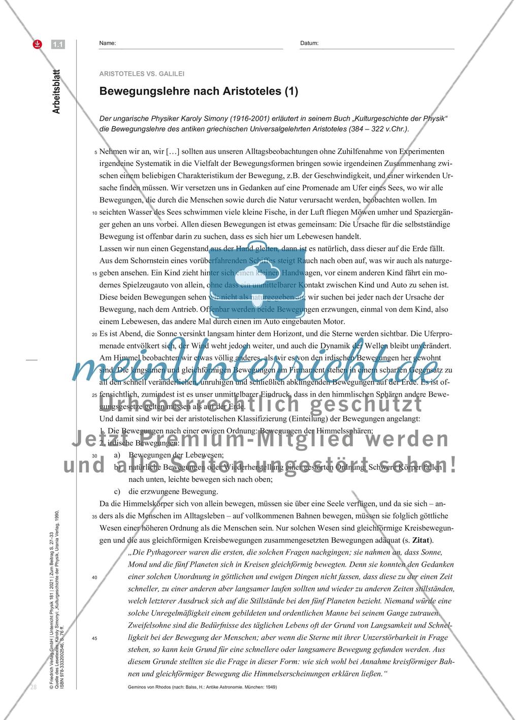 Bewegungen bei Aristoteles und bei Galilei Preview 3