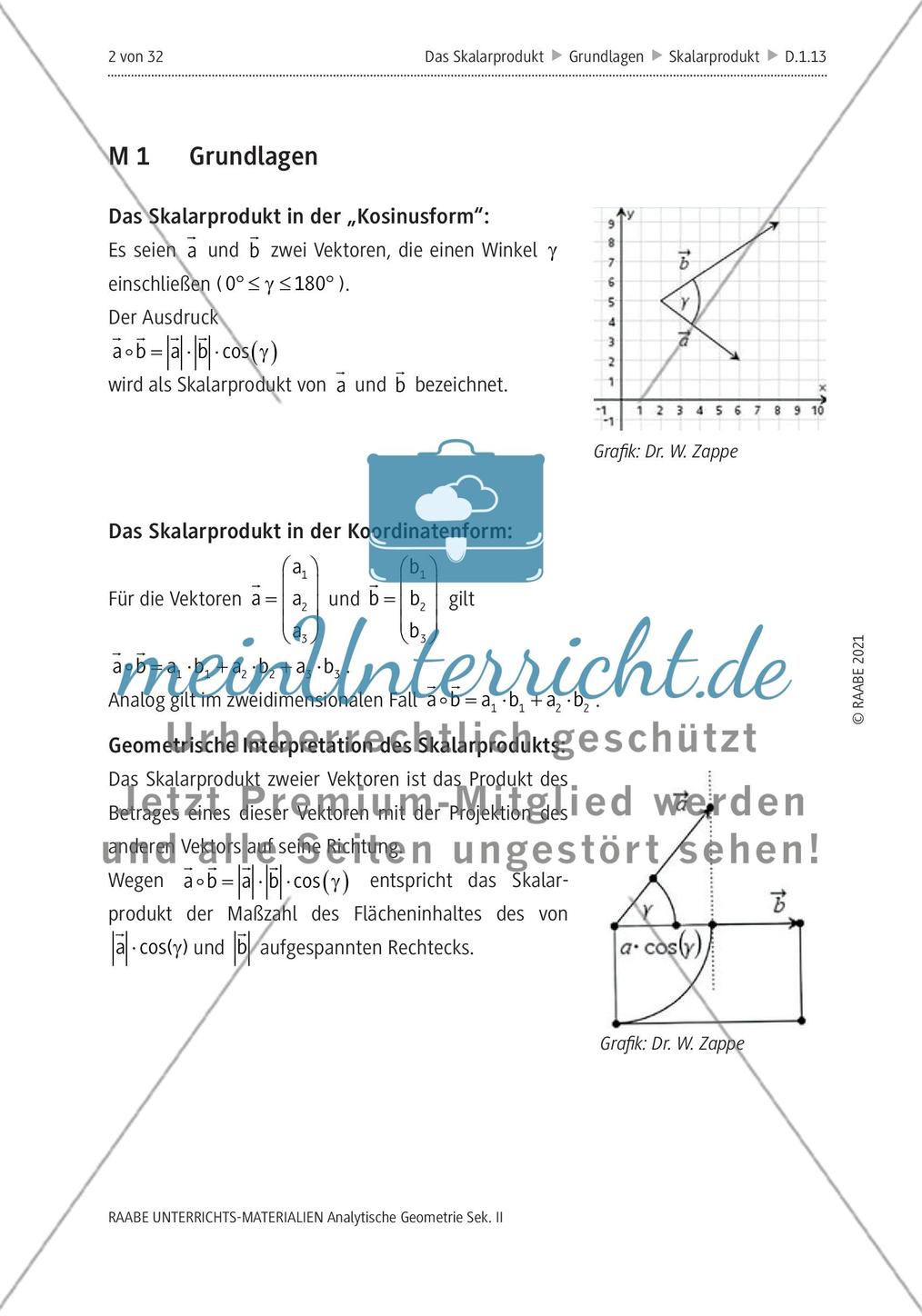 Das Skalarprodukt berechnen, geometrisch interpretieren und nutzen M1