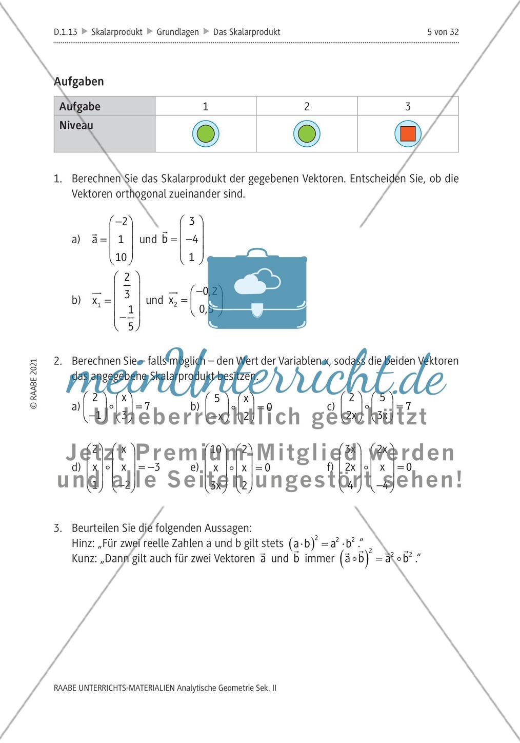 Das Skalarprodukt berechnen, geometrisch interpretieren und nutzen M1