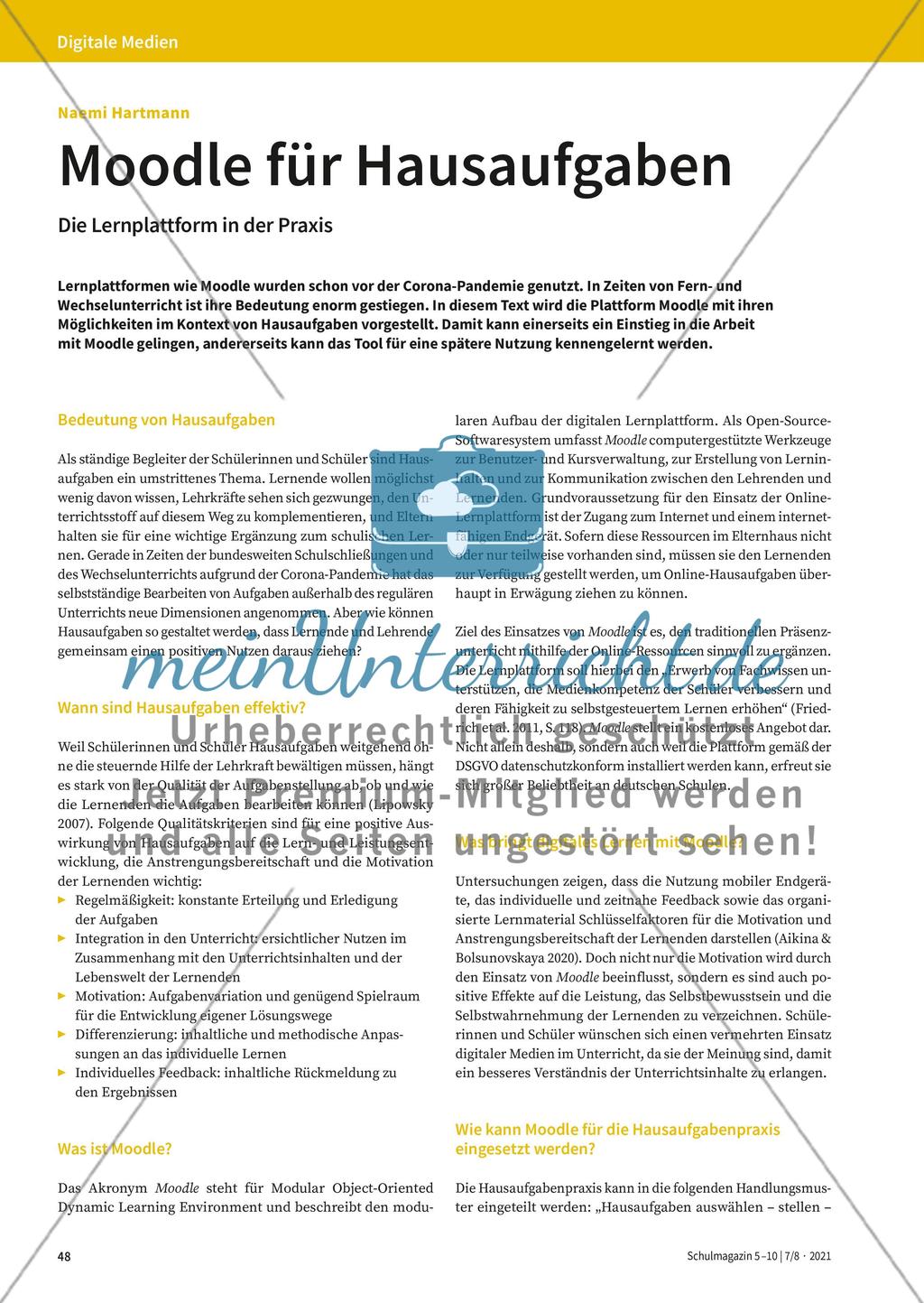 Moodle für Hausaufgaben Preview 1