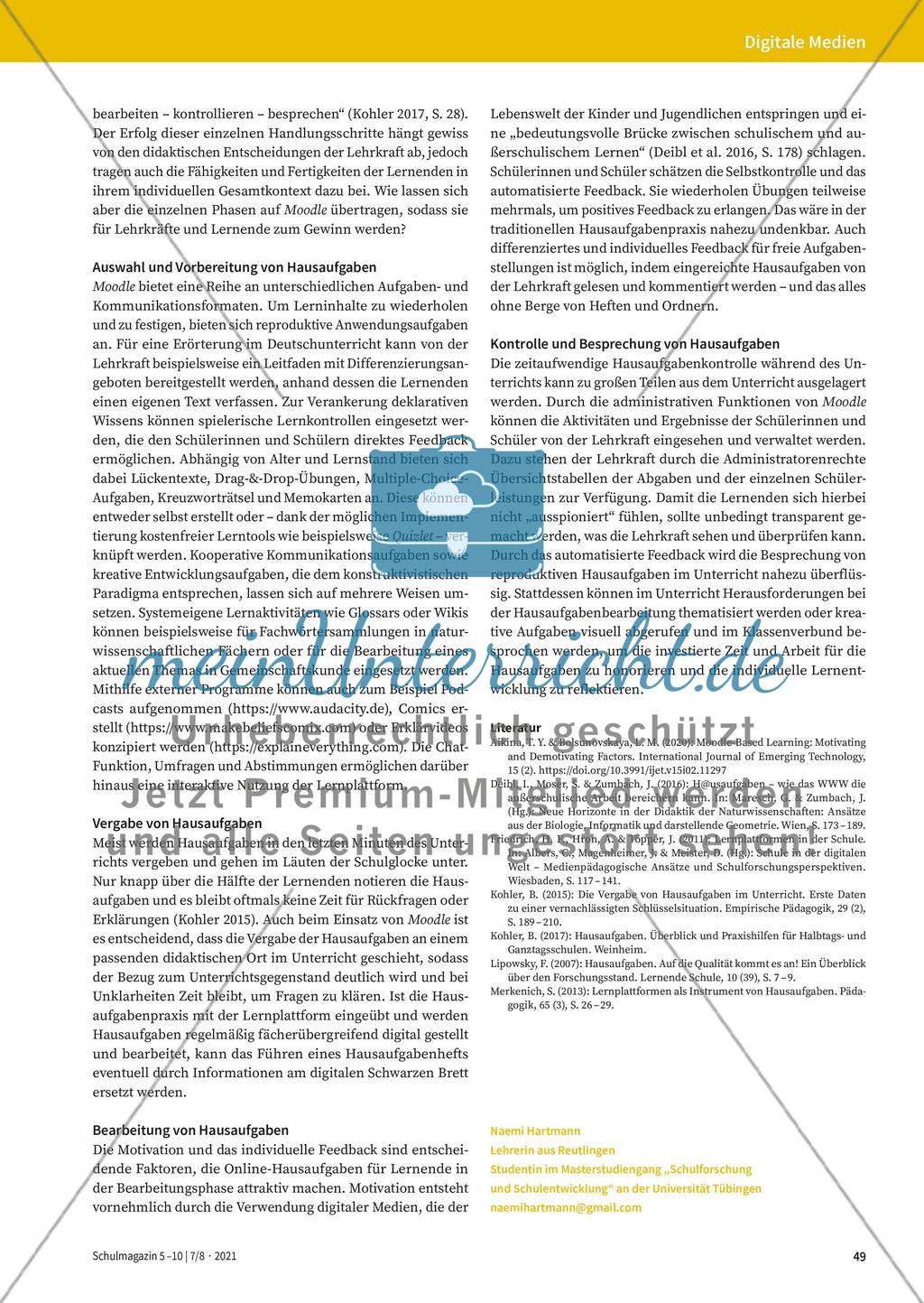 Moodle für Hausaufgaben Preview 2
