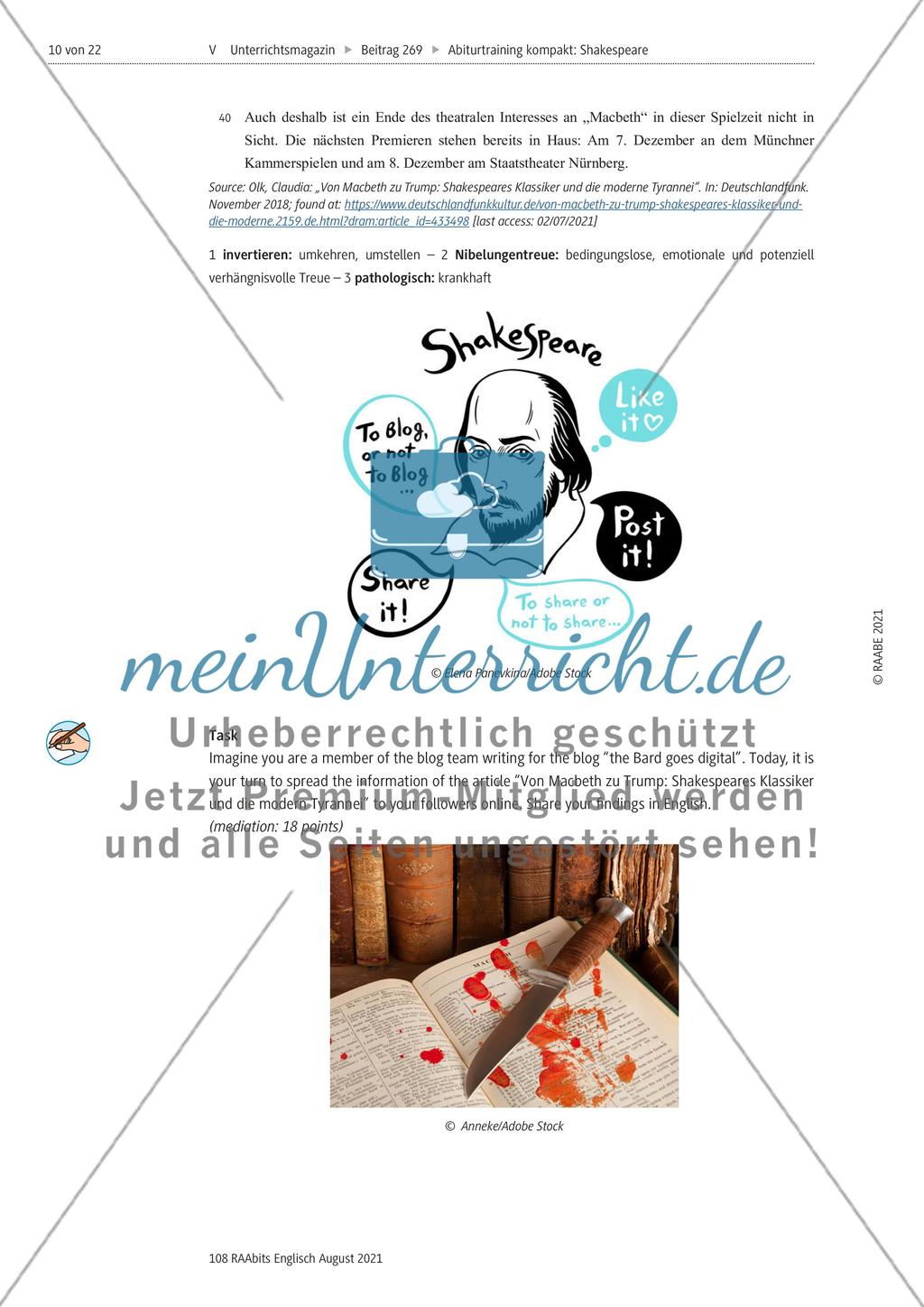 Abiturtraining kompakt: Shakespeare - curse or blessing for young audiences? Preview 10