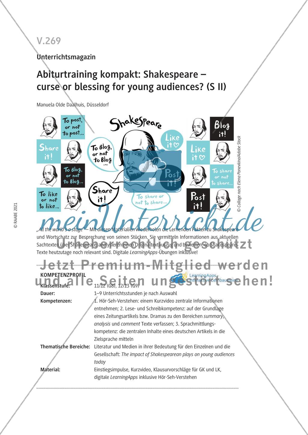 Abiturtraining kompakt: Shakespeare - curse or blessing for young audiences? Preview 1