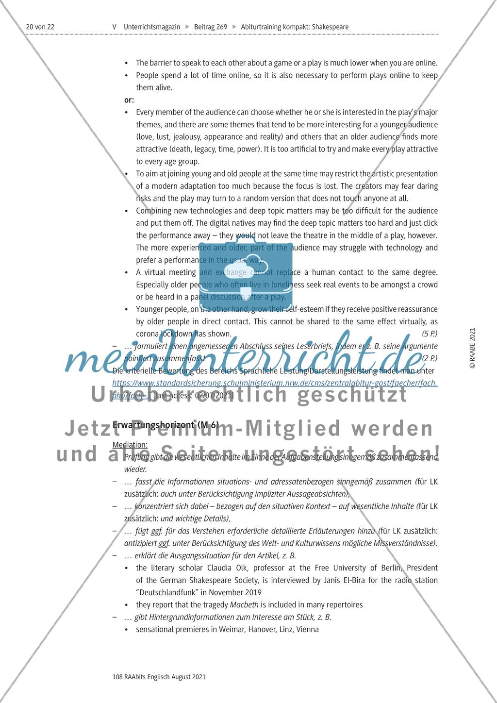 Abiturtraining kompakt: Shakespeare - curse or blessing for young audiences? Preview 20
