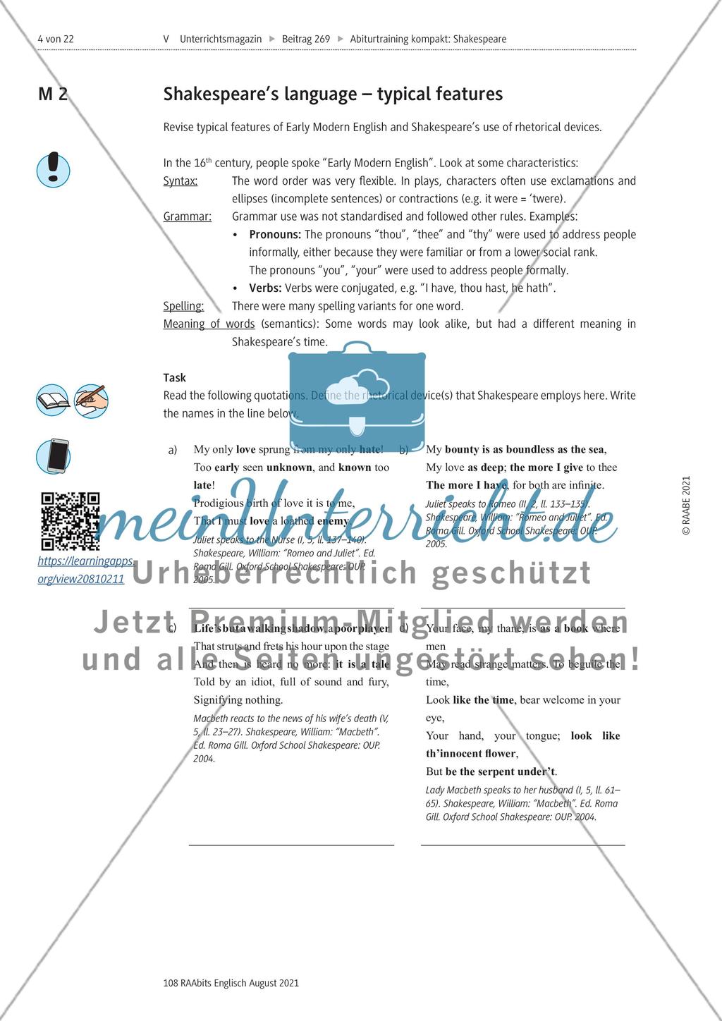 Abiturtraining kompakt: Shakespeare - curse or blessing for young audiences? Preview 4