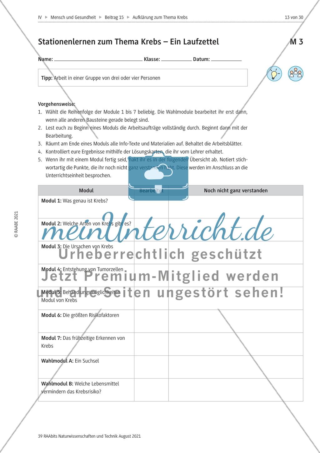 Alles zum Thema Krebs - Stationenlernen Preview 1