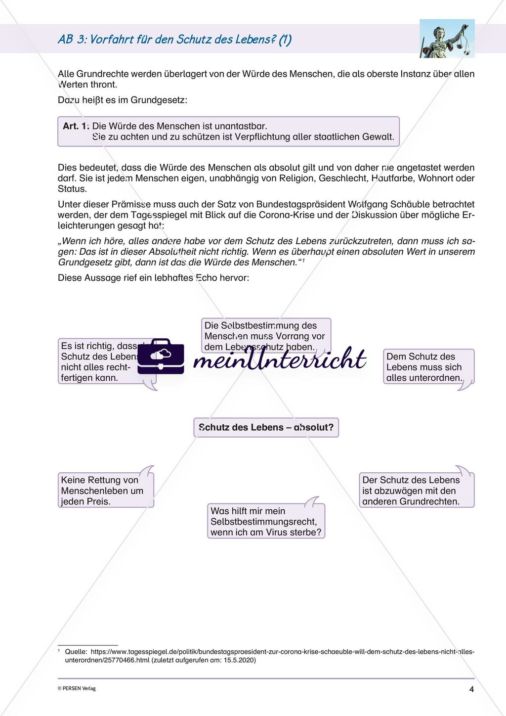 Ethik in Zeiten von Corona - meinUnterricht