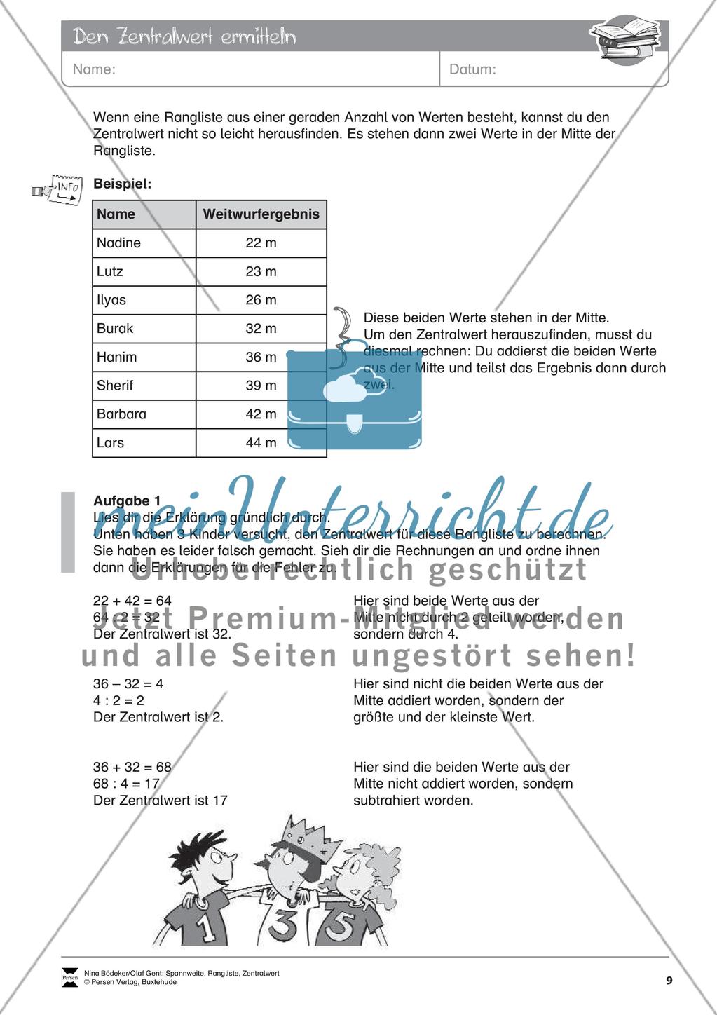 Spannweite, Rangliste, Zentralwert Preview 11