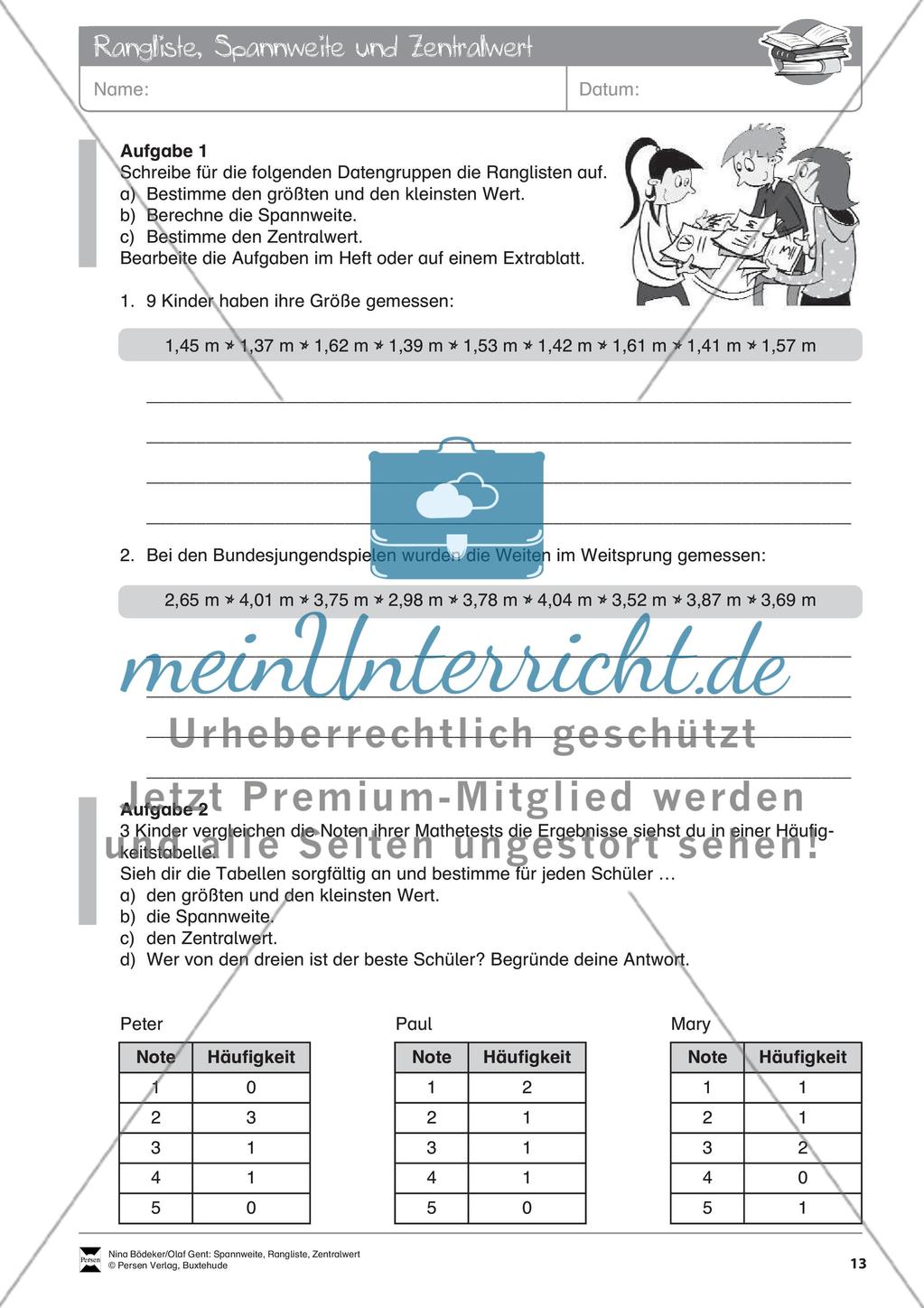 Spannweite, Rangliste, Zentralwert Preview 15