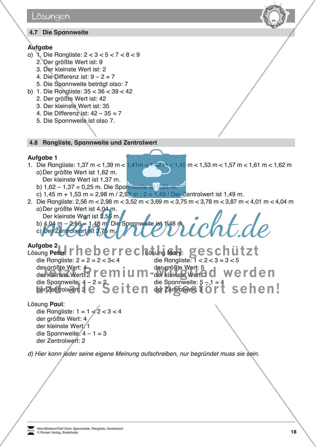 Spannweite, Rangliste, Zentralwert Preview 20