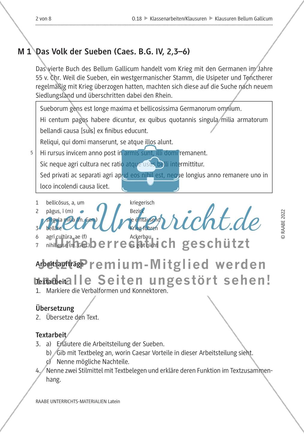 Verschiedene Klausurvorschläge zu Caesars Bellum Gallicum Preview 1