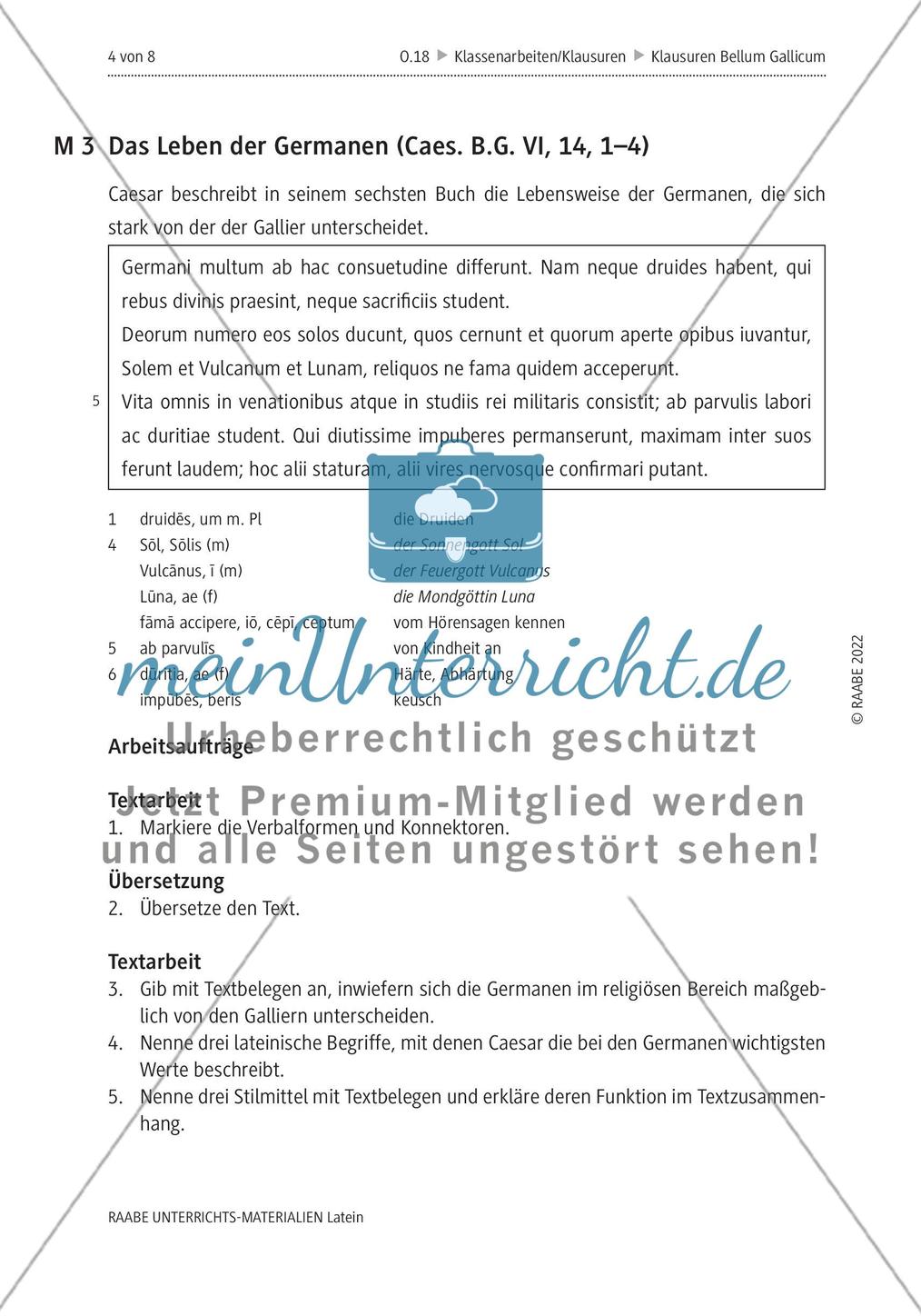 Verschiedene Klausurvorschläge zu Caesars Bellum Gallicum Preview 3