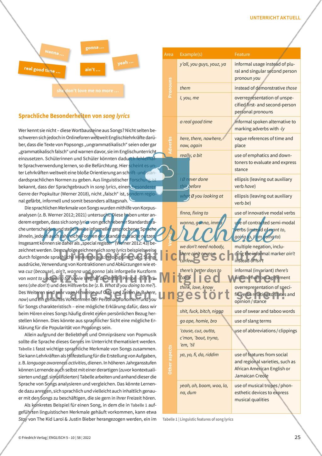 Song lyrics im Englischunterricht Preview 2