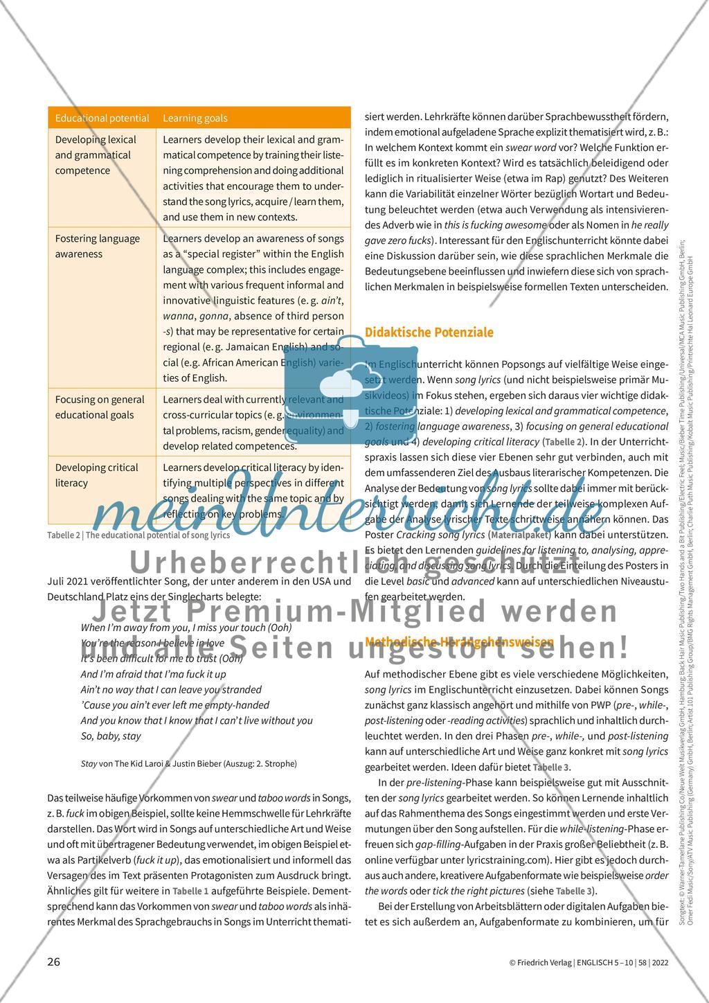 Song lyrics im Englischunterricht Preview 3