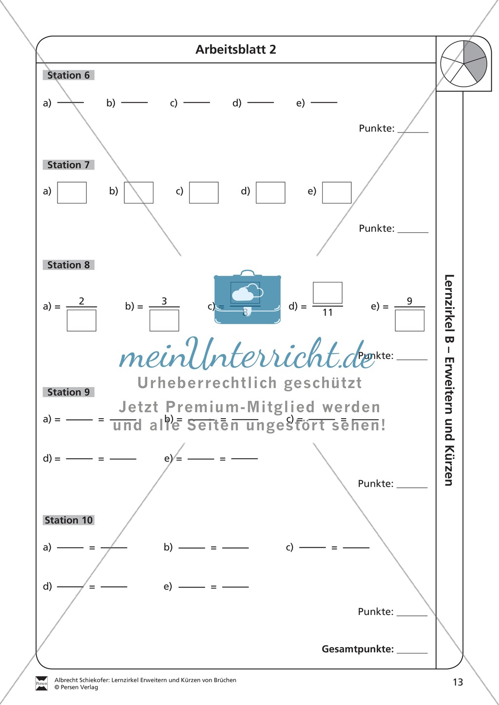 Stationsarbeit - Brüche erweitern und kürzen: Stationskärtchen, Lösungen und Arbeitsbögen Preview 12