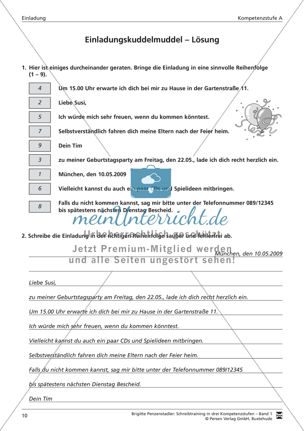 Schreibtraining: Kompetenzstufe A: Einladung: Arbeitsblätter mit Lösungen Preview 6
