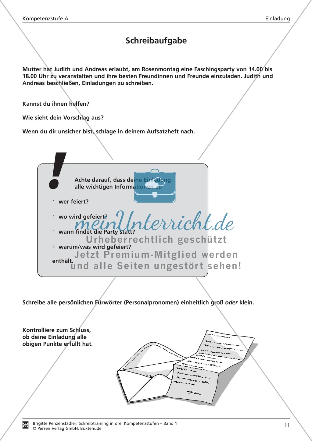 Schreibtraining: Kompetenzstufe A: Einladung: Arbeitsblätter mit Lösungen Preview 7