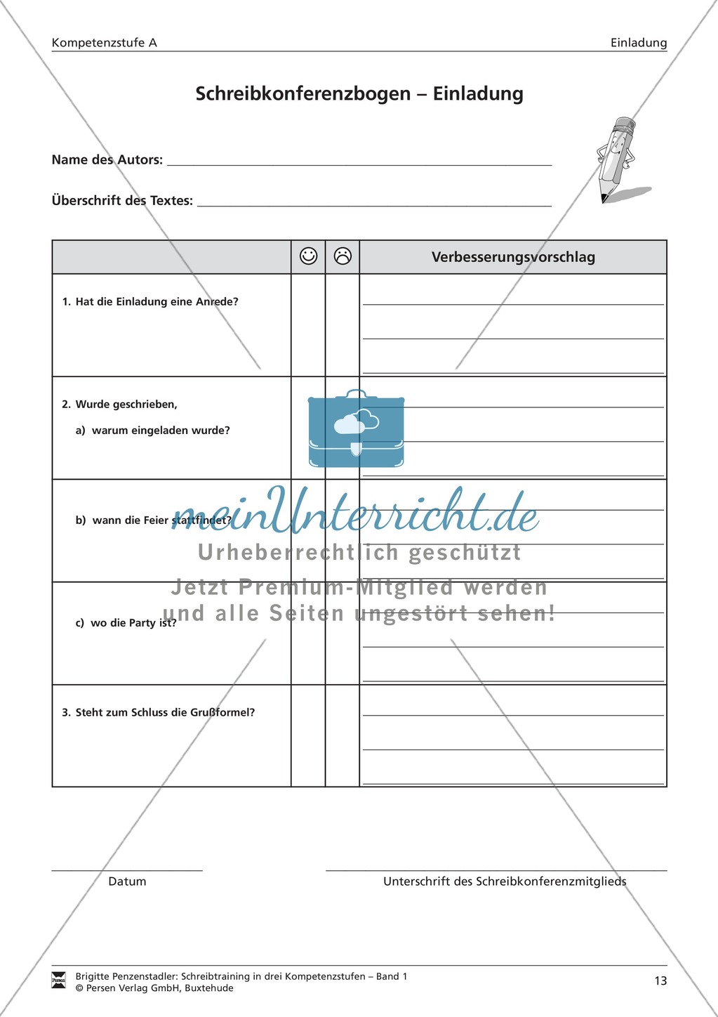 Schreibtraining: Kompetenzstufe A: Einladung: Arbeitsblätter mit Lösungen Preview 9