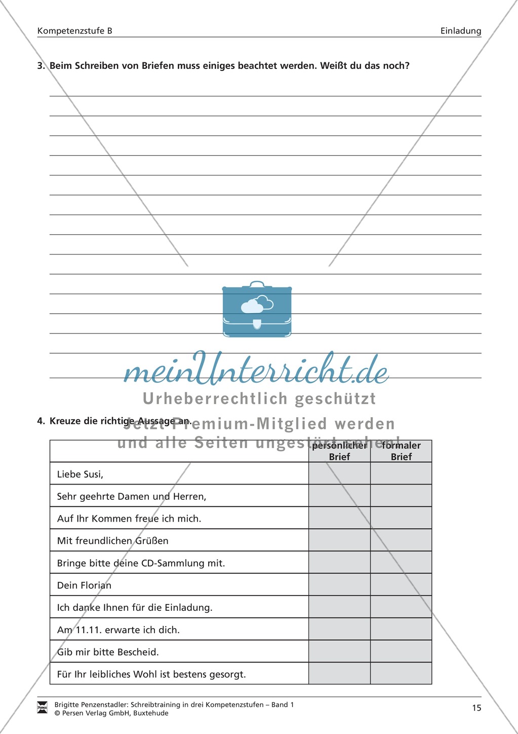 Schreibtraining Kompetenzstufe B: Einladung: Arbeitsblätter mit Lösungen Preview 2