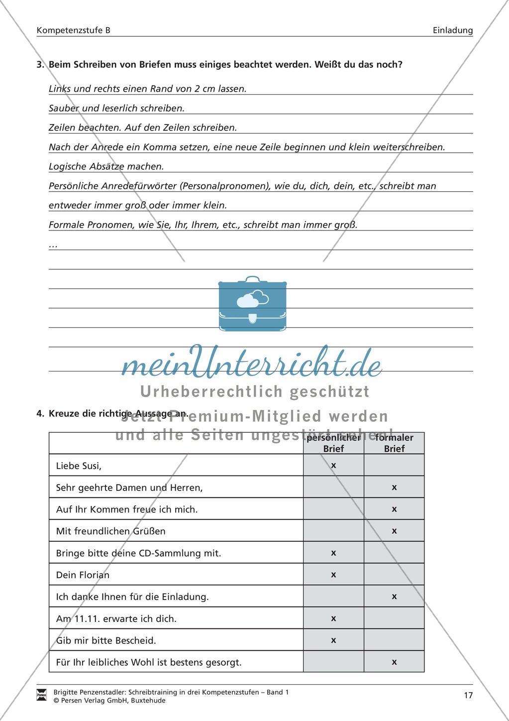 Schreibtraining Kompetenzstufe B: Einladung: Arbeitsblätter mit Lösungen Preview 4