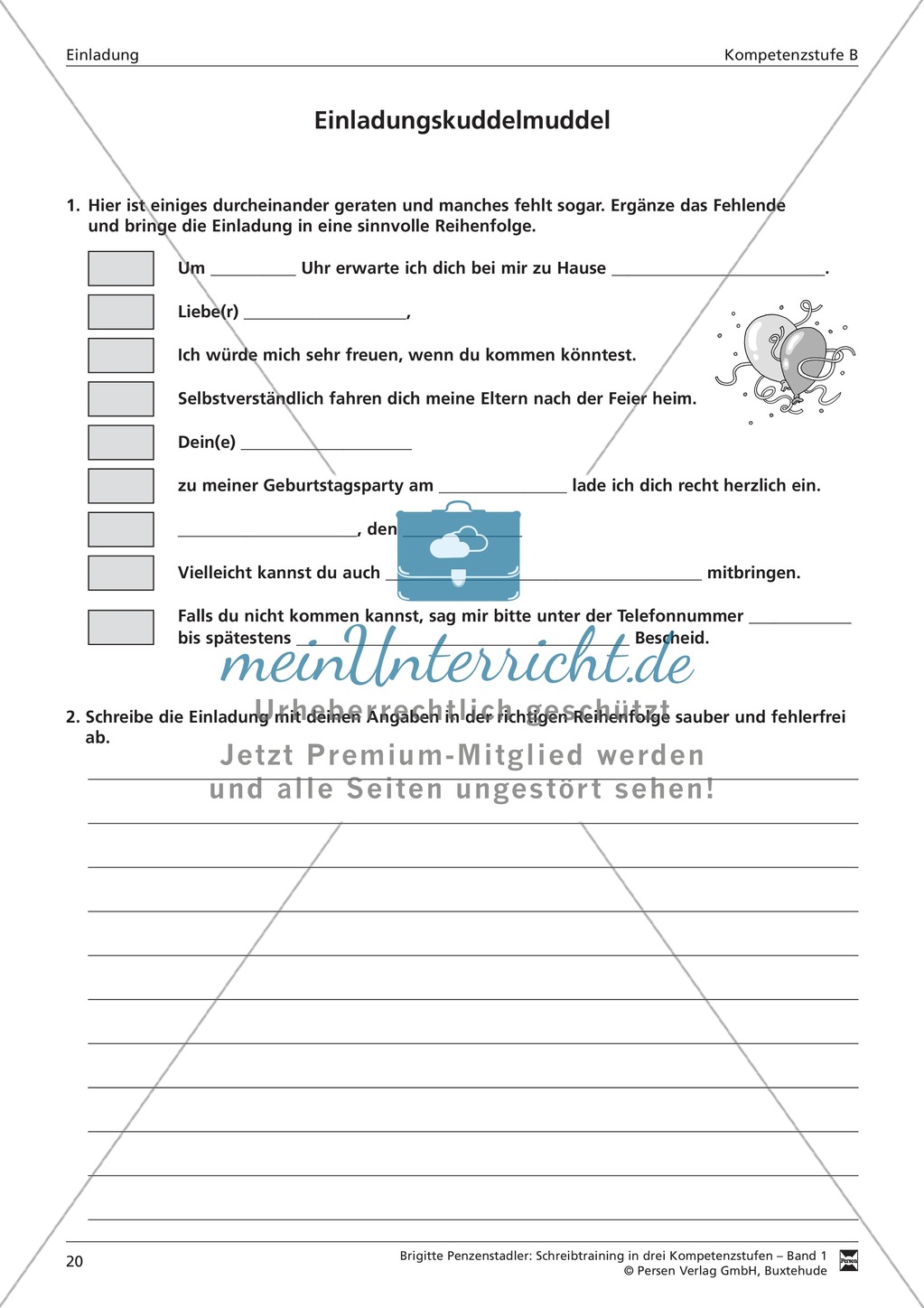 Schreibtraining Kompetenzstufe B: Einladung: Arbeitsblätter mit Lösungen Preview 7