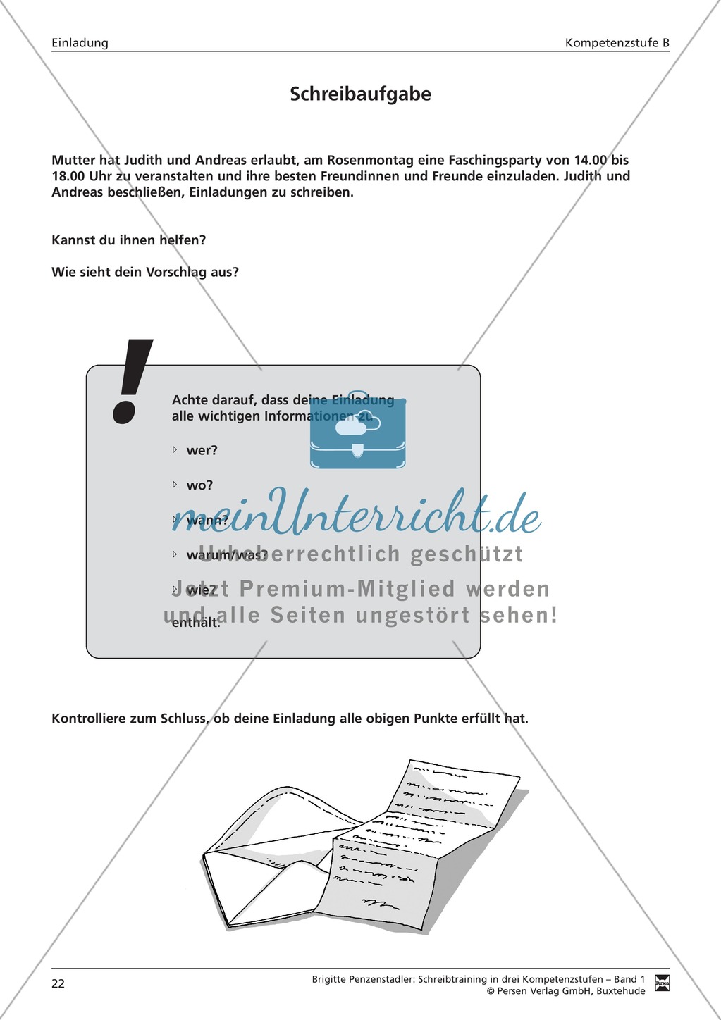 Schreibtraining Kompetenzstufe B: Einladung: Arbeitsblätter mit Lösungen Preview 9