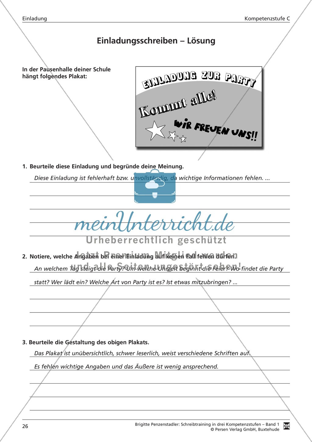 Schreibtraining Kompetenzstufe C: Einladung: Arbeitsblätter mit Lösungen Preview 2