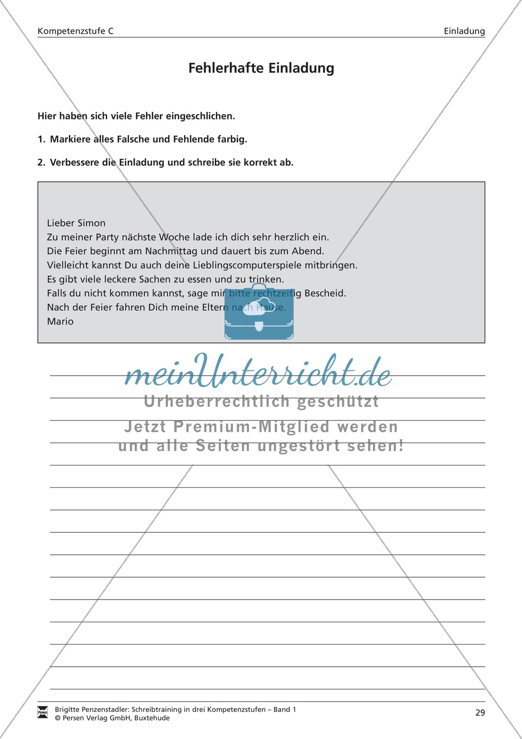 Schreibtraining Kompetenzstufe C: Einladung: Arbeitsblätter mit Lösungen Preview 5