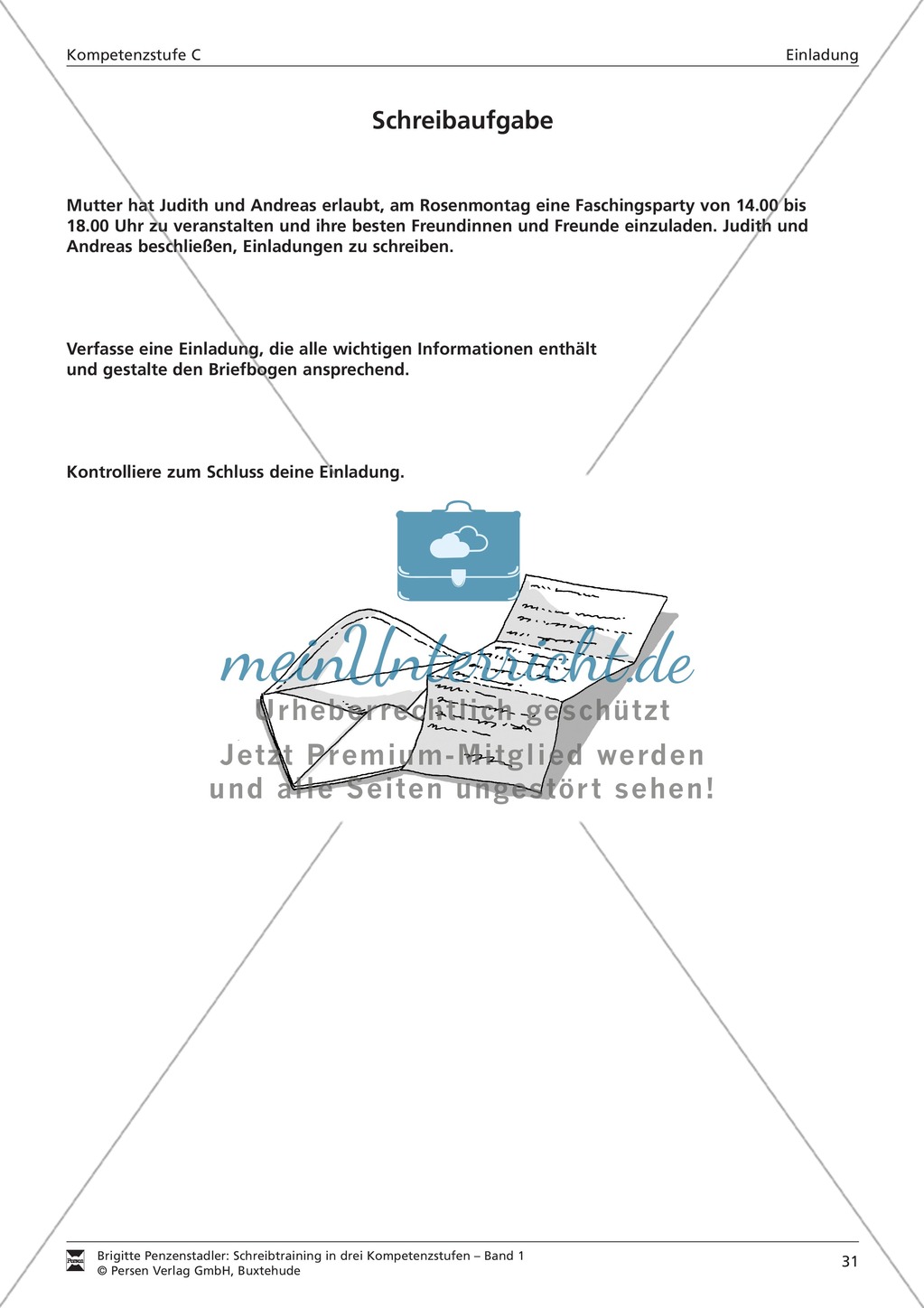 Schreibtraining Kompetenzstufe C: Einladung: Arbeitsblätter mit Lösungen Preview 7