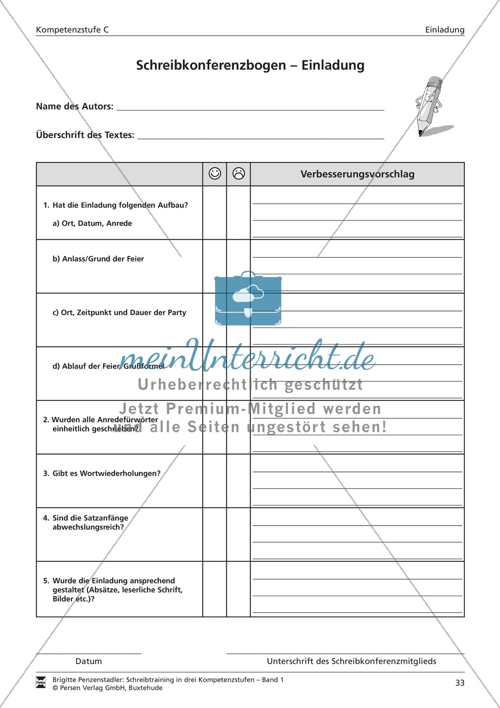 Schreibtraining Kompetenzstufe C: Einladung: Arbeitsblätter mit Lösungen Preview 9