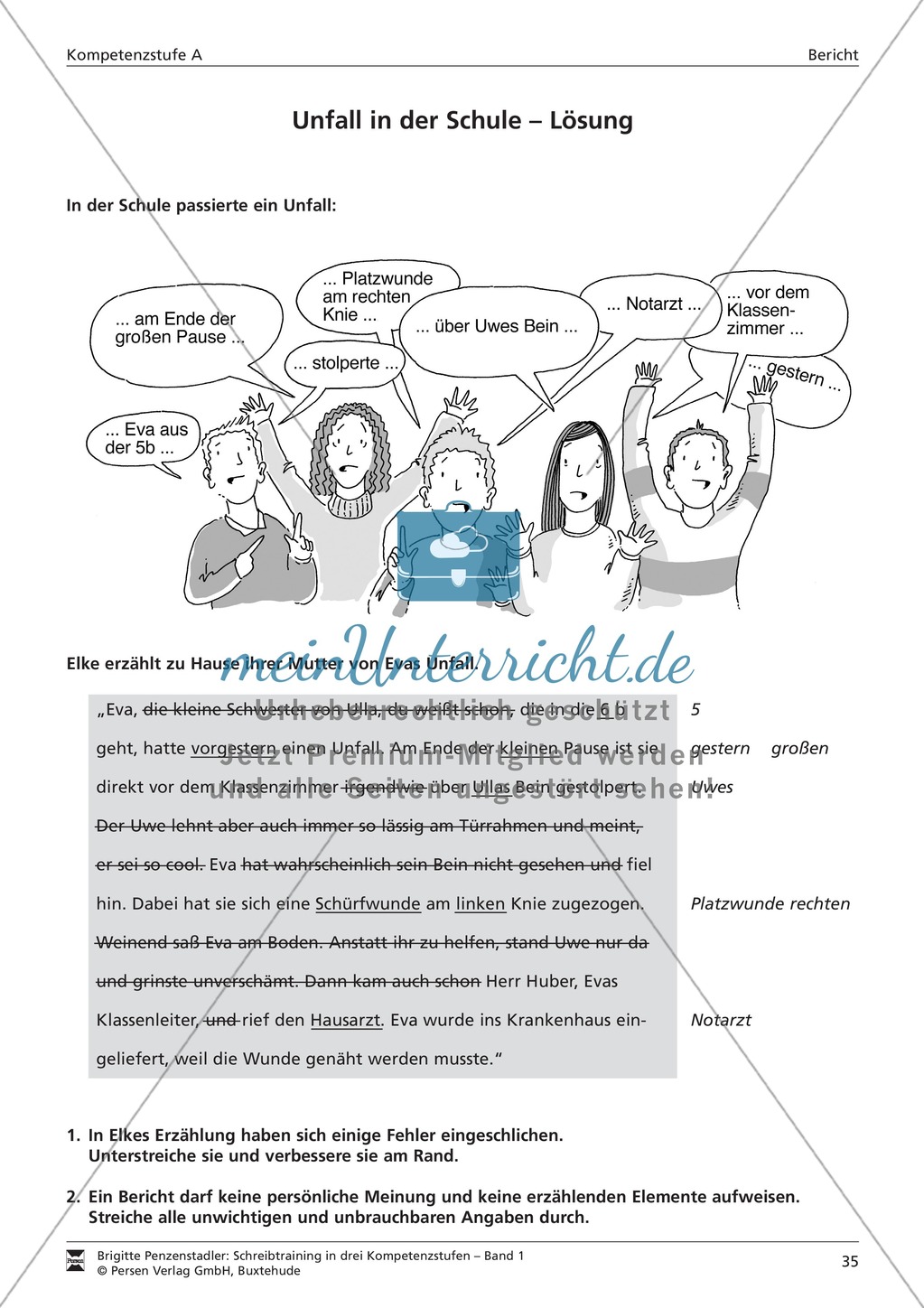 Schreibtraining Kompetenzstufe A: Bericht: Arbeitsblätter mit Lösungen Preview 2