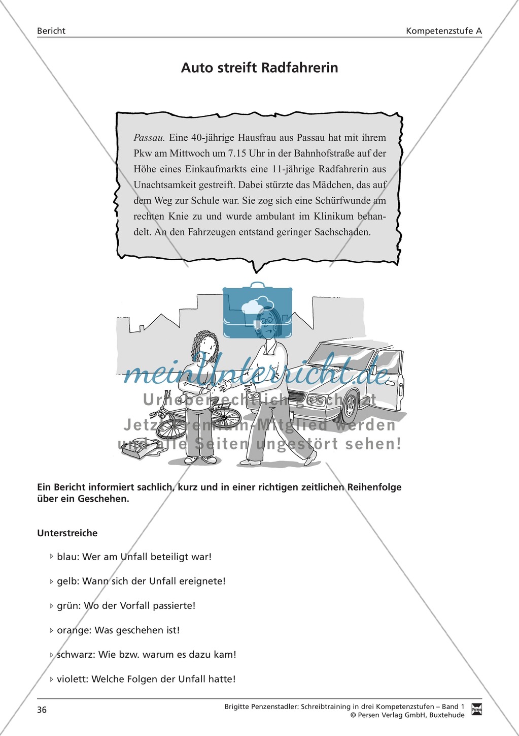 Schreibtraining Kompetenzstufe A: Bericht: Arbeitsblätter mit Lösungen Preview 3