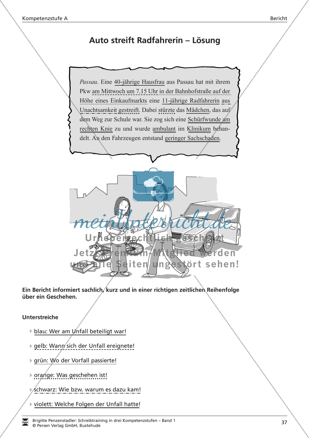 Schreibtraining Kompetenzstufe A: Bericht: Arbeitsblätter mit Lösungen Preview 4
