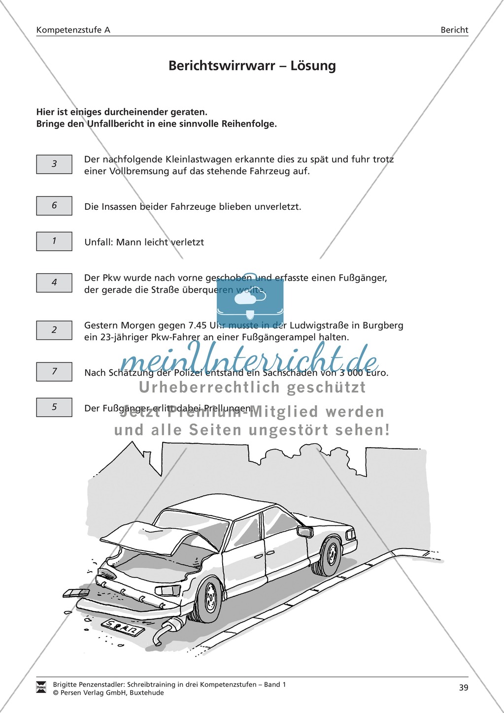Schreibtraining Kompetenzstufe A: Bericht: Arbeitsblätter mit Lösungen Preview 6