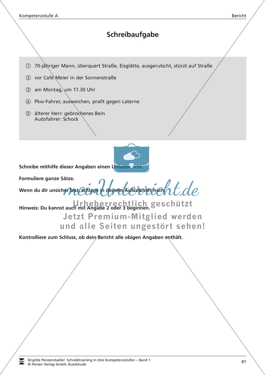 Schreibtraining Kompetenzstufe A: Bericht: Arbeitsblätter mit Lösungen Preview 8