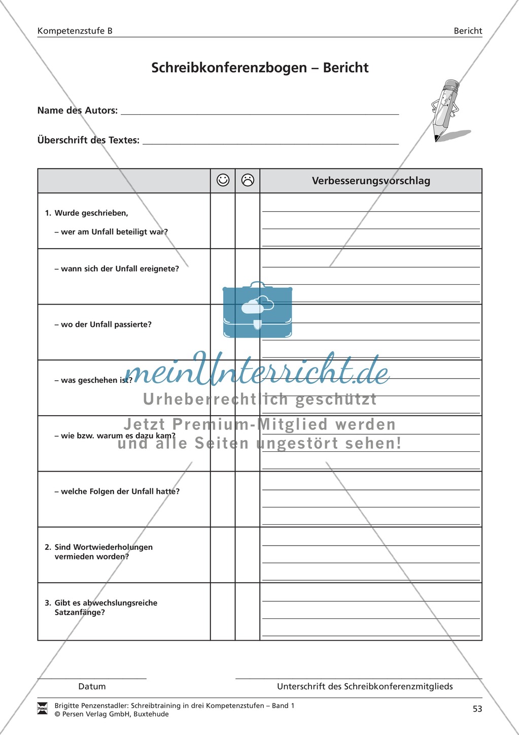 Schreibtraining Kompetenzstufe B: Bericht: Arbeitsblätter mit Lösungen Preview 10