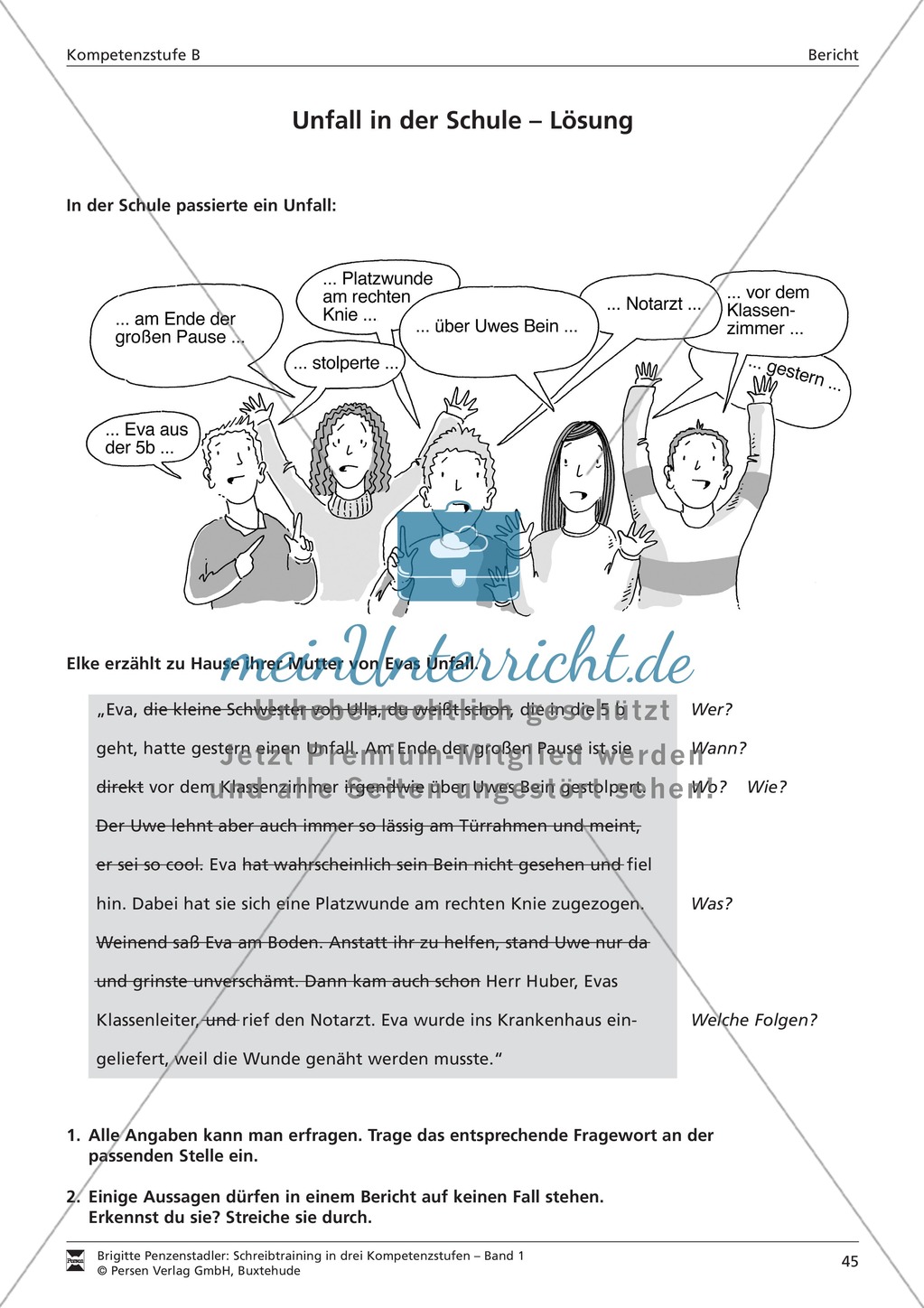 Schreibtraining Kompetenzstufe B: Bericht: Arbeitsblätter mit Lösungen Preview 2