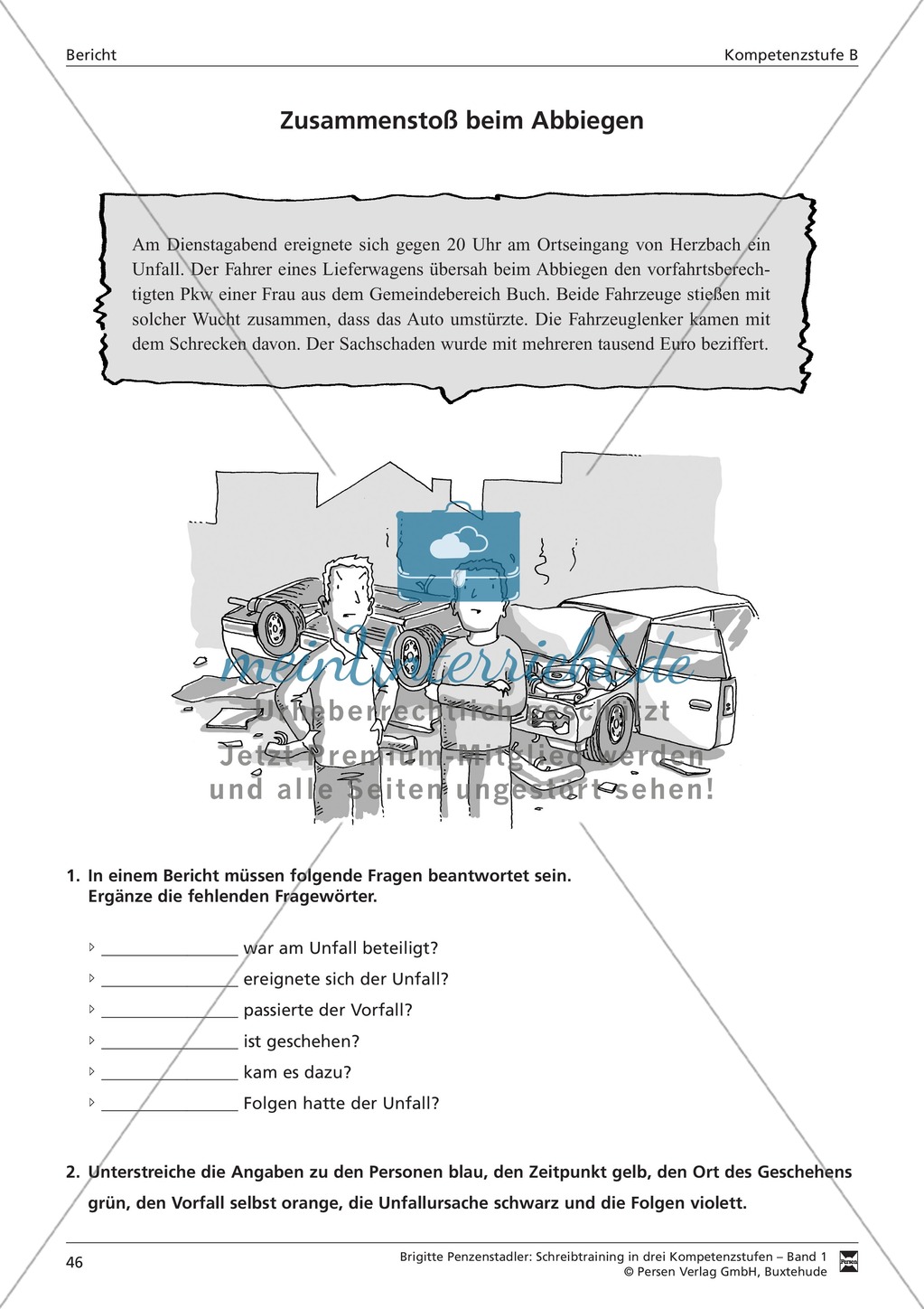 Schreibtraining Kompetenzstufe B: Bericht: Arbeitsblätter mit Lösungen Preview 3