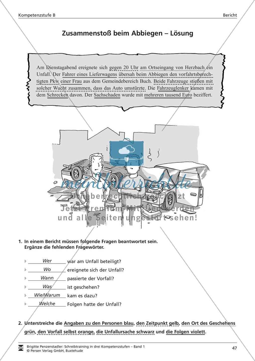 Schreibtraining Kompetenzstufe B: Bericht: Arbeitsblätter mit Lösungen Preview 4
