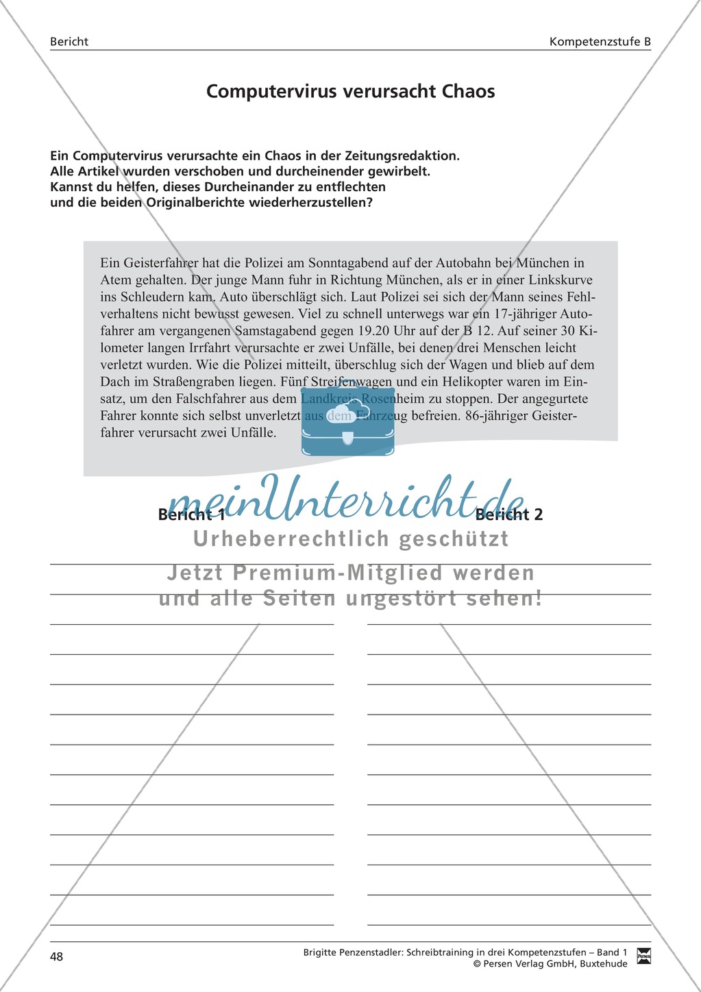 Schreibtraining Kompetenzstufe B: Bericht: Arbeitsblätter mit Lösungen Preview 5