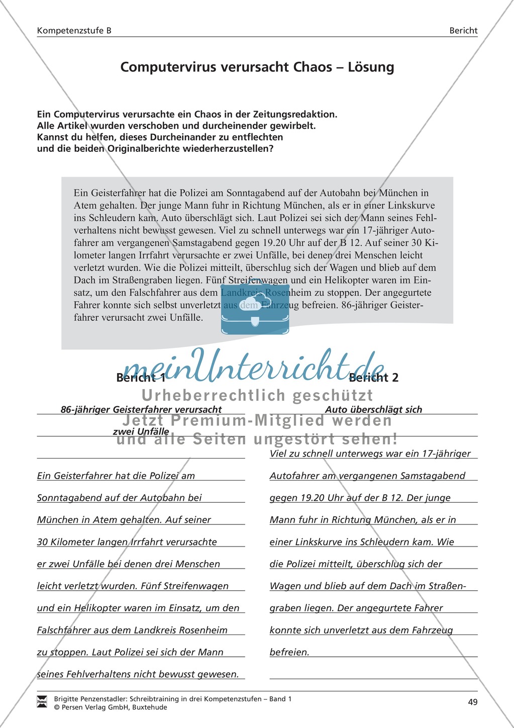Schreibtraining Kompetenzstufe B: Bericht: Arbeitsblätter mit Lösungen Preview 6
