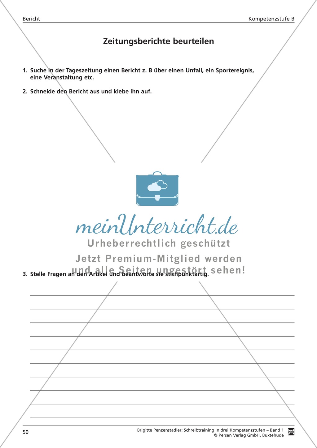 Schreibtraining Kompetenzstufe B: Bericht: Arbeitsblätter mit Lösungen Preview 7
