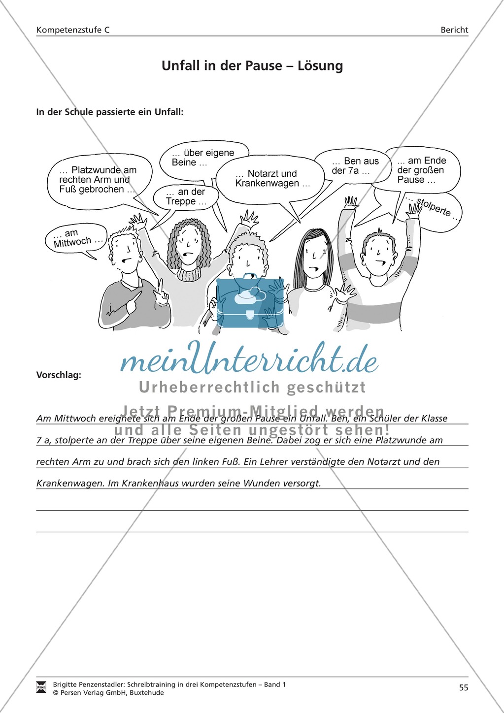 Schreibtraining Kompetenzstufe C: Bericht: Arbeitsblätter mit Lösungen Preview 2