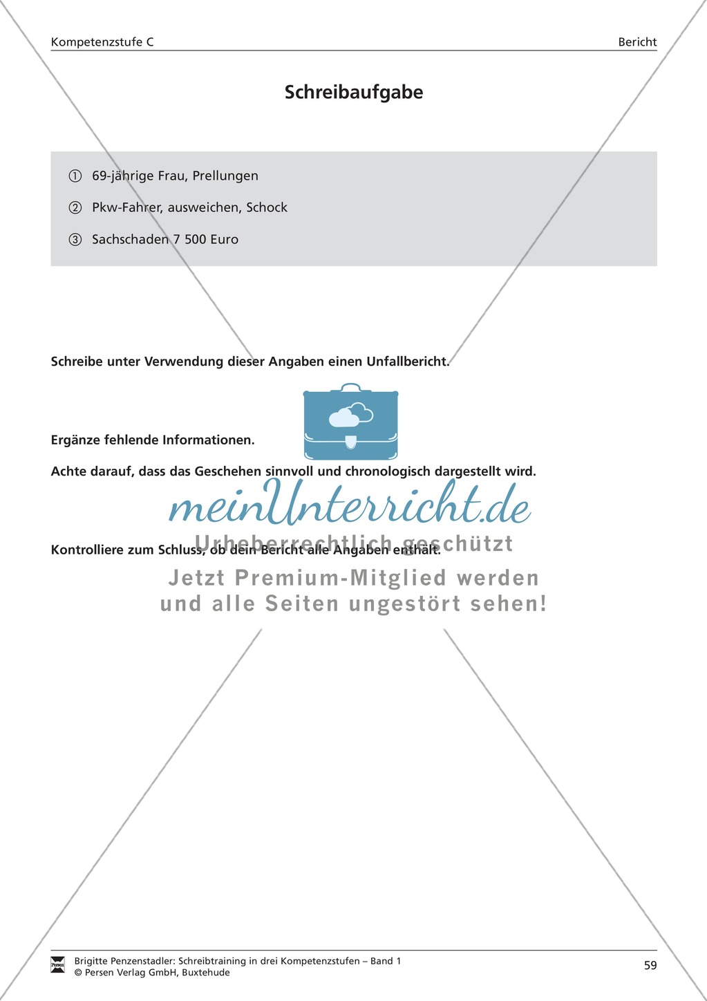 Schreibtraining Kompetenzstufe C: Bericht: Arbeitsblätter mit Lösungen Preview 6