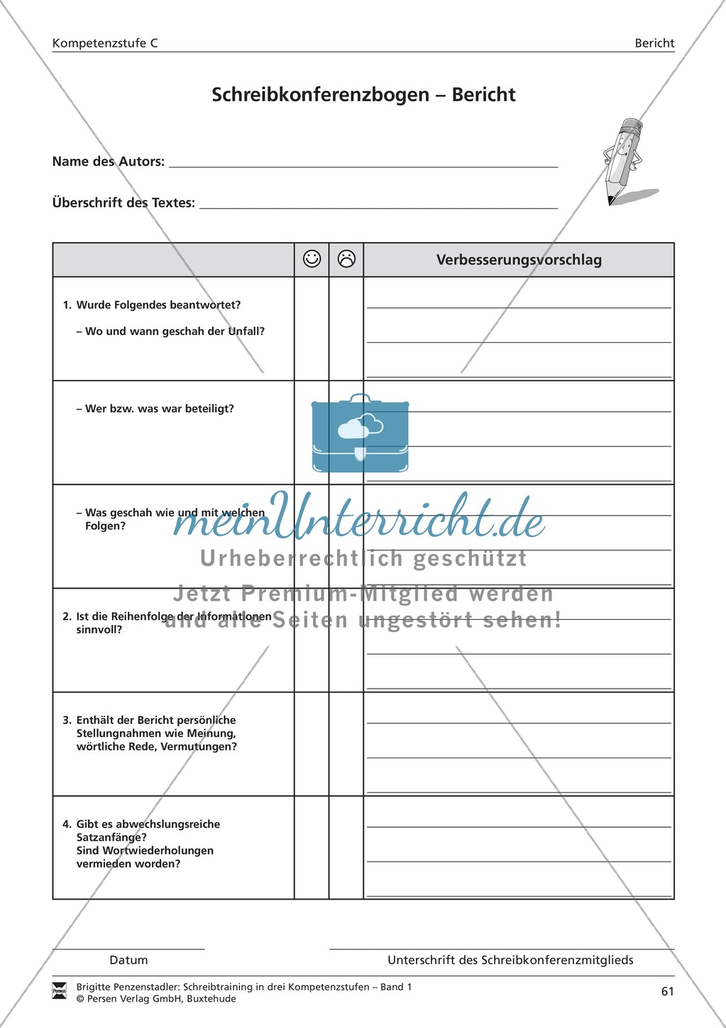Schreibtraining Kompetenzstufe C: Bericht: Arbeitsblätter mit Lösungen Preview 8