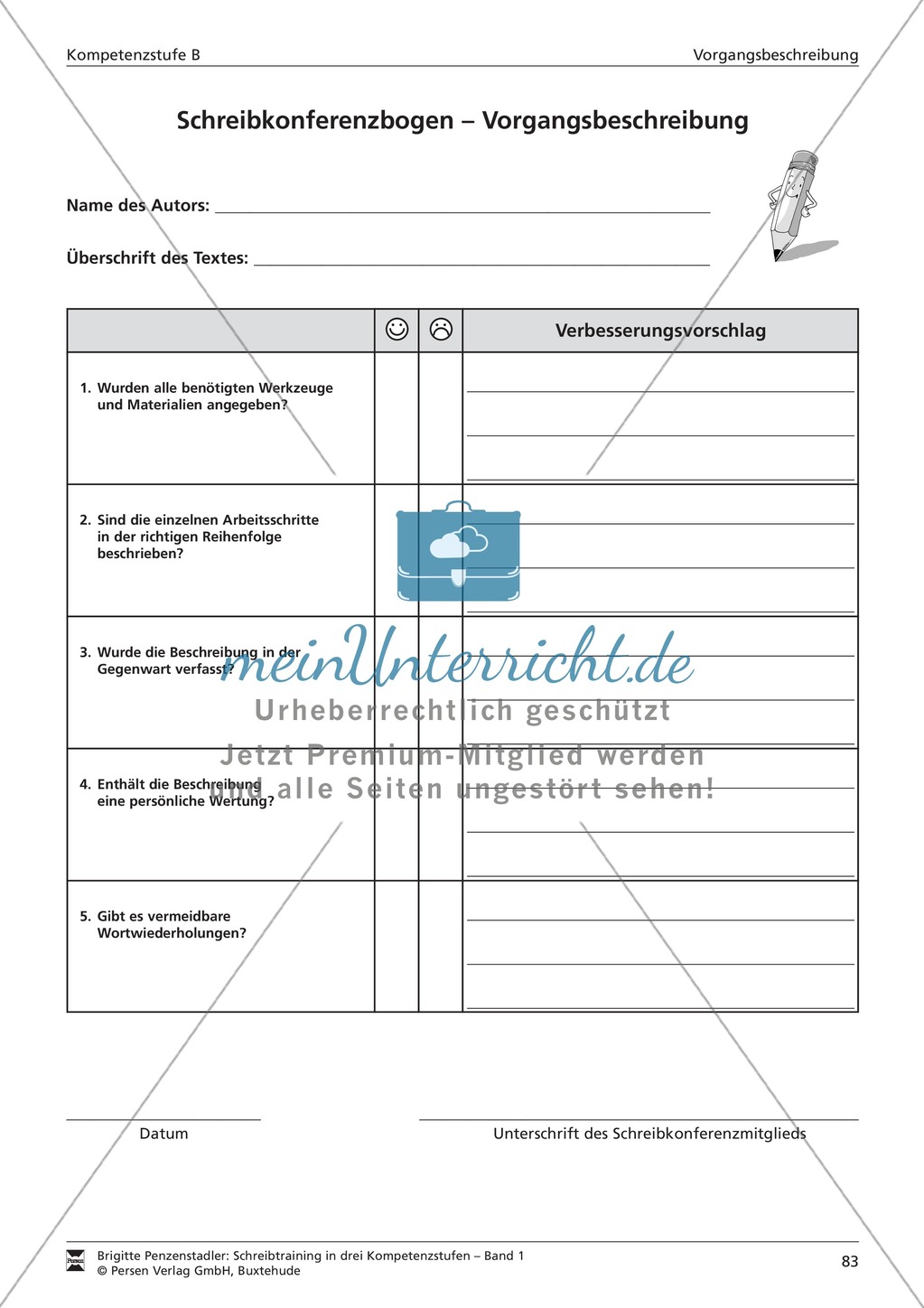 Schreibtraining Kompetenzstufe B: Vorgangsbeschreibung: Arbeitsblätter mit Lösungen Preview 11