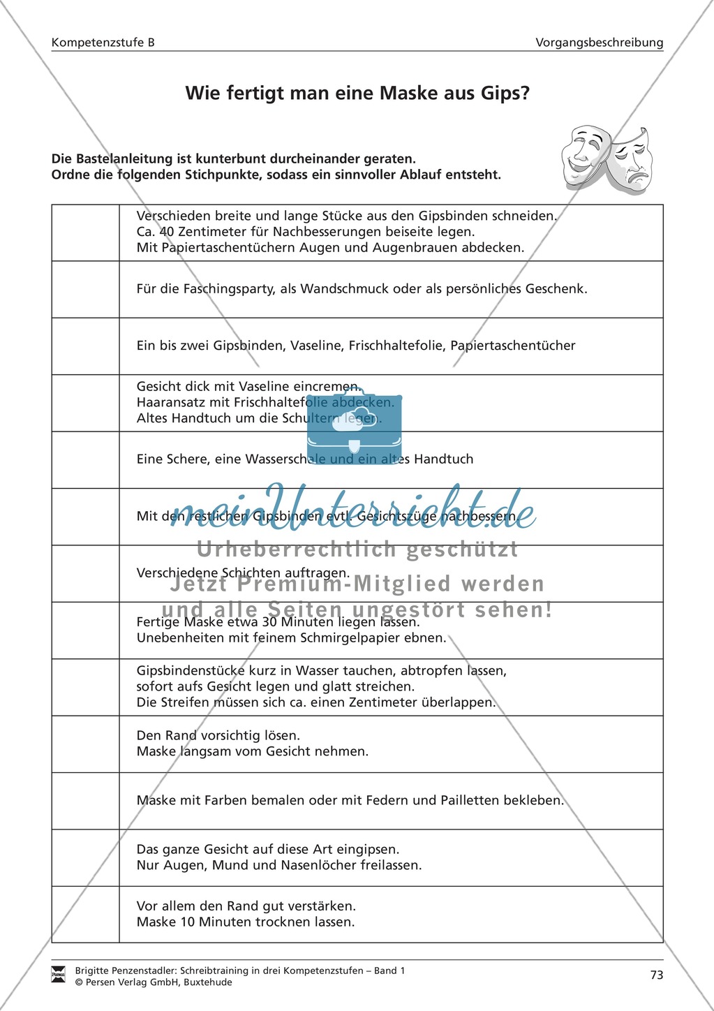 Schreibtraining Kompetenzstufe B: Vorgangsbeschreibung: Arbeitsblätter mit Lösungen Preview 1
